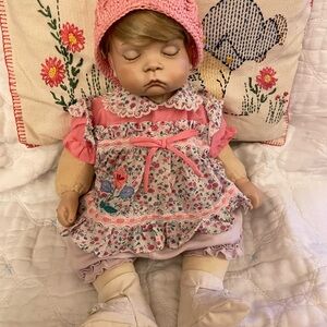 Handmade-Style Pink Baby Doll in Floral Dress